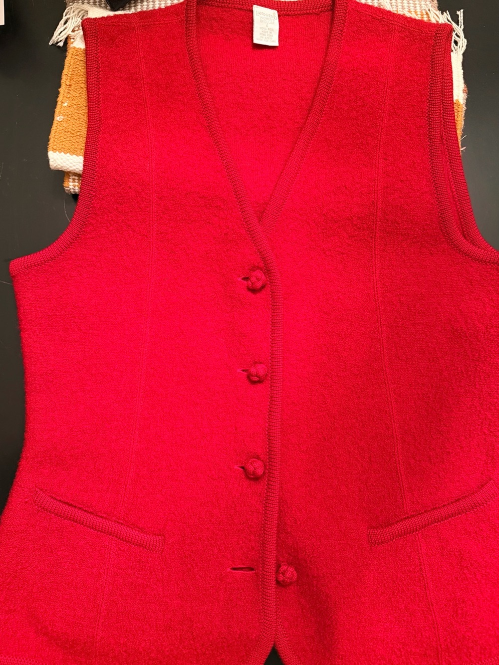 Bright Red Wool Button Vest by Lands End